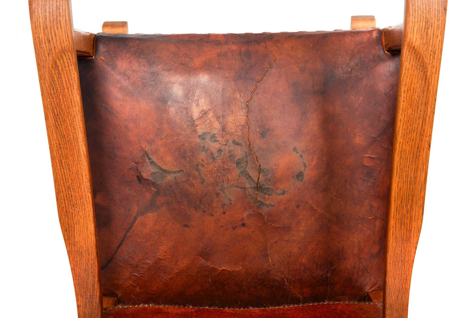 Set of Six French Oak and Stitched Leather Chairs For Sale 9