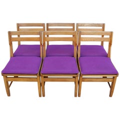 Set of Six French Oak Dining Chairs by Guillerme et Chambron