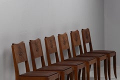 Set of Six French Oak Dining Chairs, France, 1940s