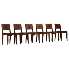 Set of Six French Oak Dining Chairs, France, 1940s