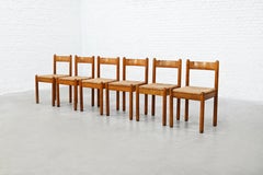 Satz von sechs französischen Eichen-Esszimmerstühlen mit Binsen-Sitzen, 1960er Jahre