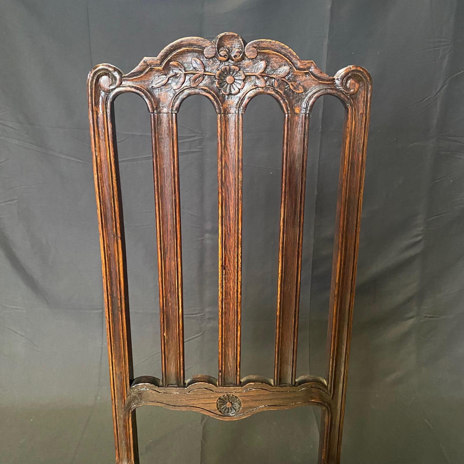 Set of Six French Oak Hand Carved 19th Century Dining Side Chairs For Sale 8