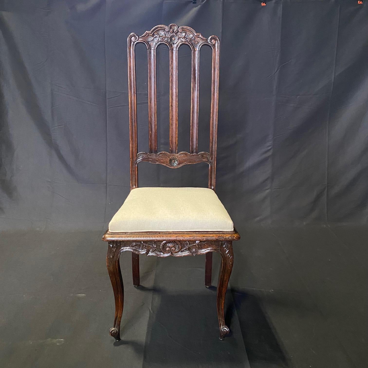 Set of Six French Oak Hand Carved 19th Century Dining Side Chairs For Sale 4