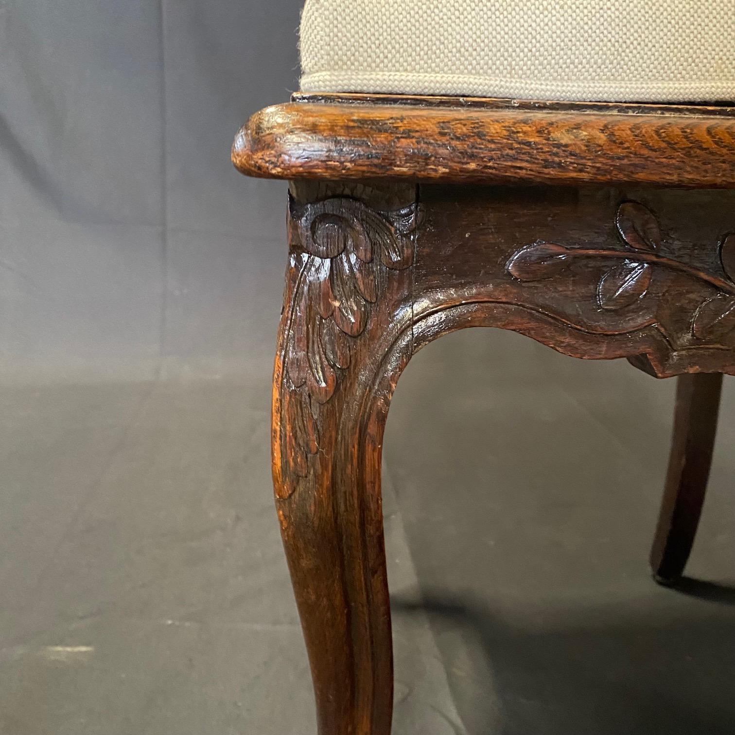Set of Six French Oak Hand Carved 19th Century Dining Side Chairs For Sale 6