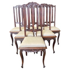 Set of Six French Oak Hand Carved 19th Century Dining Side Chairs