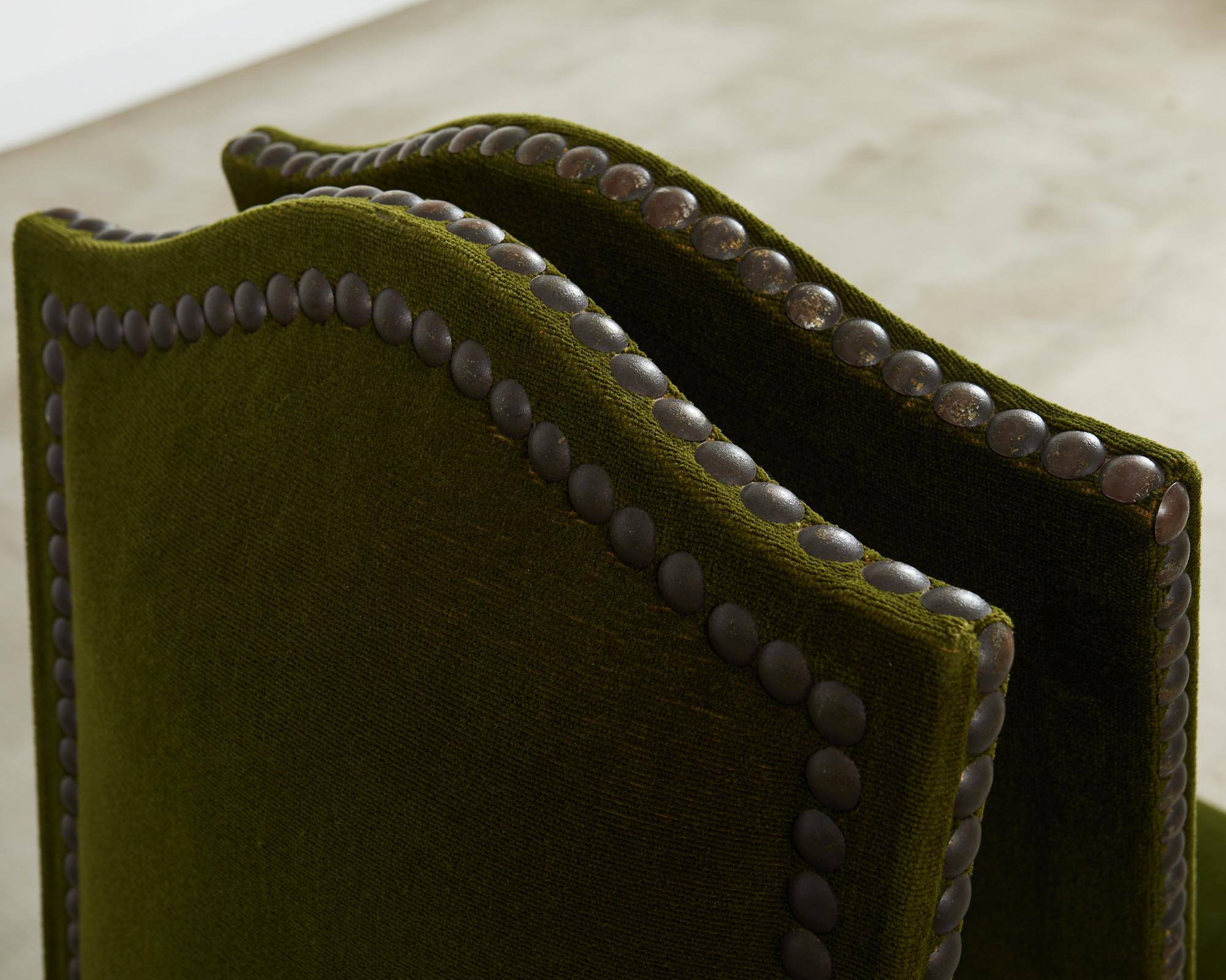 Set of Six French Os de Mouton Dining Chairs in Mohair Velvet For Sale 3