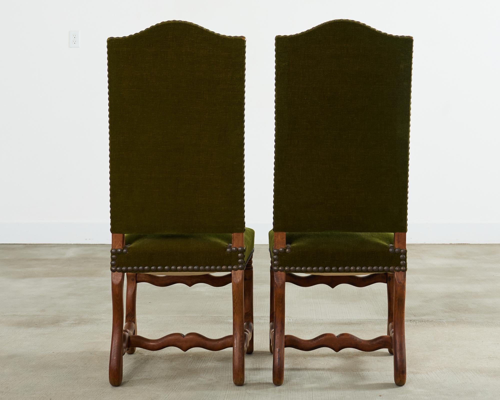 Set of Six French Os de Mouton Dining Chairs in Mohair Velvet For Sale 4