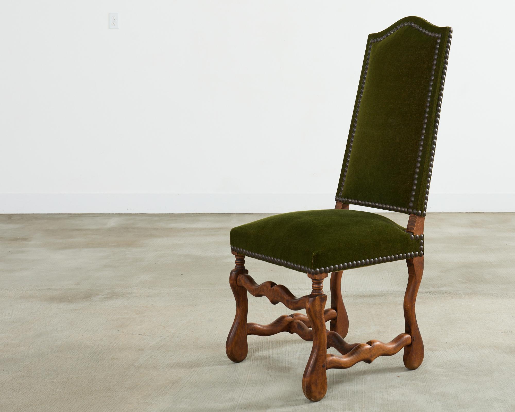 Set of Six French Os de Mouton Dining Chairs in Mohair Velvet For Sale 5