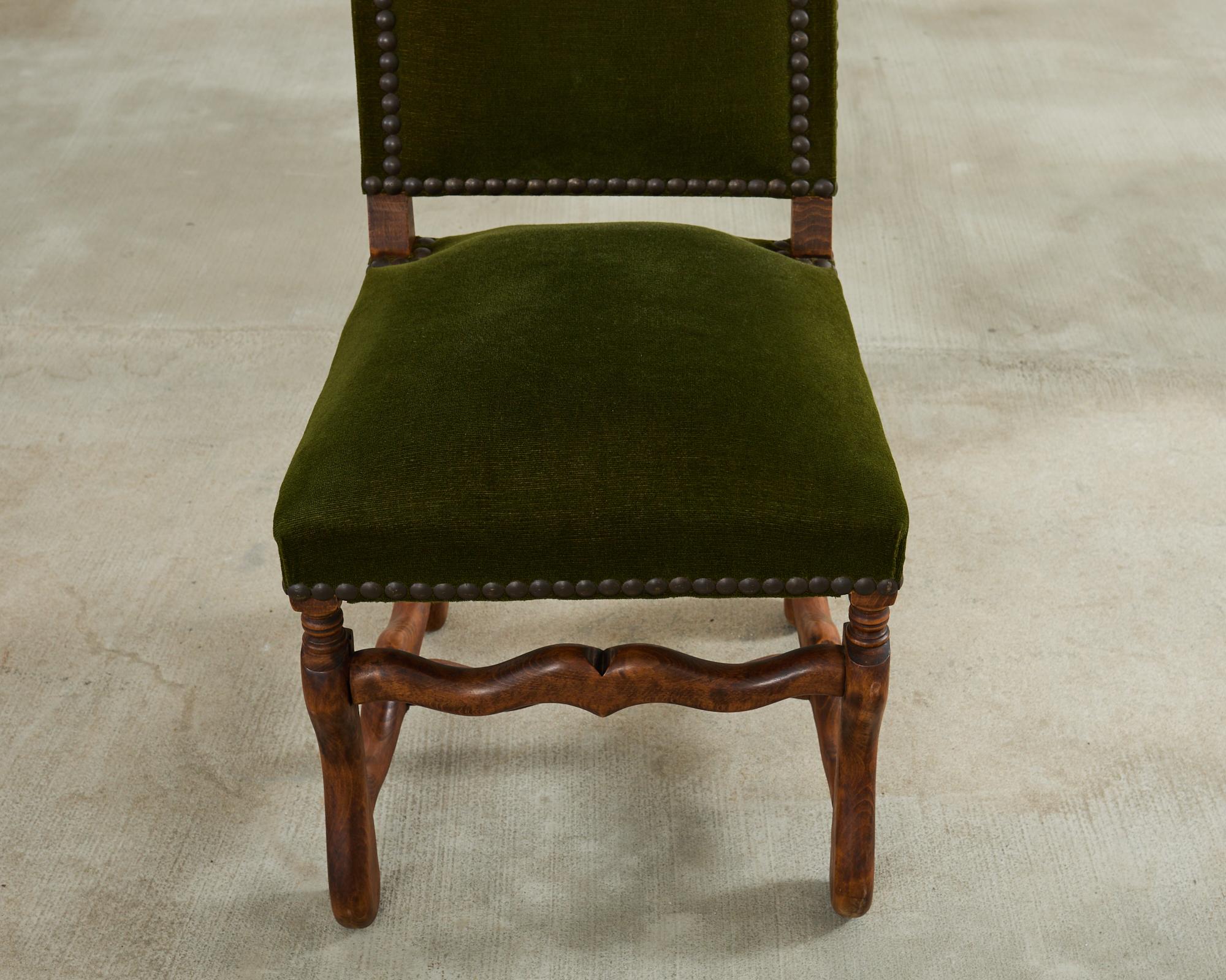 Set of Six French Os de Mouton Dining Chairs in Mohair Velvet For Sale 7