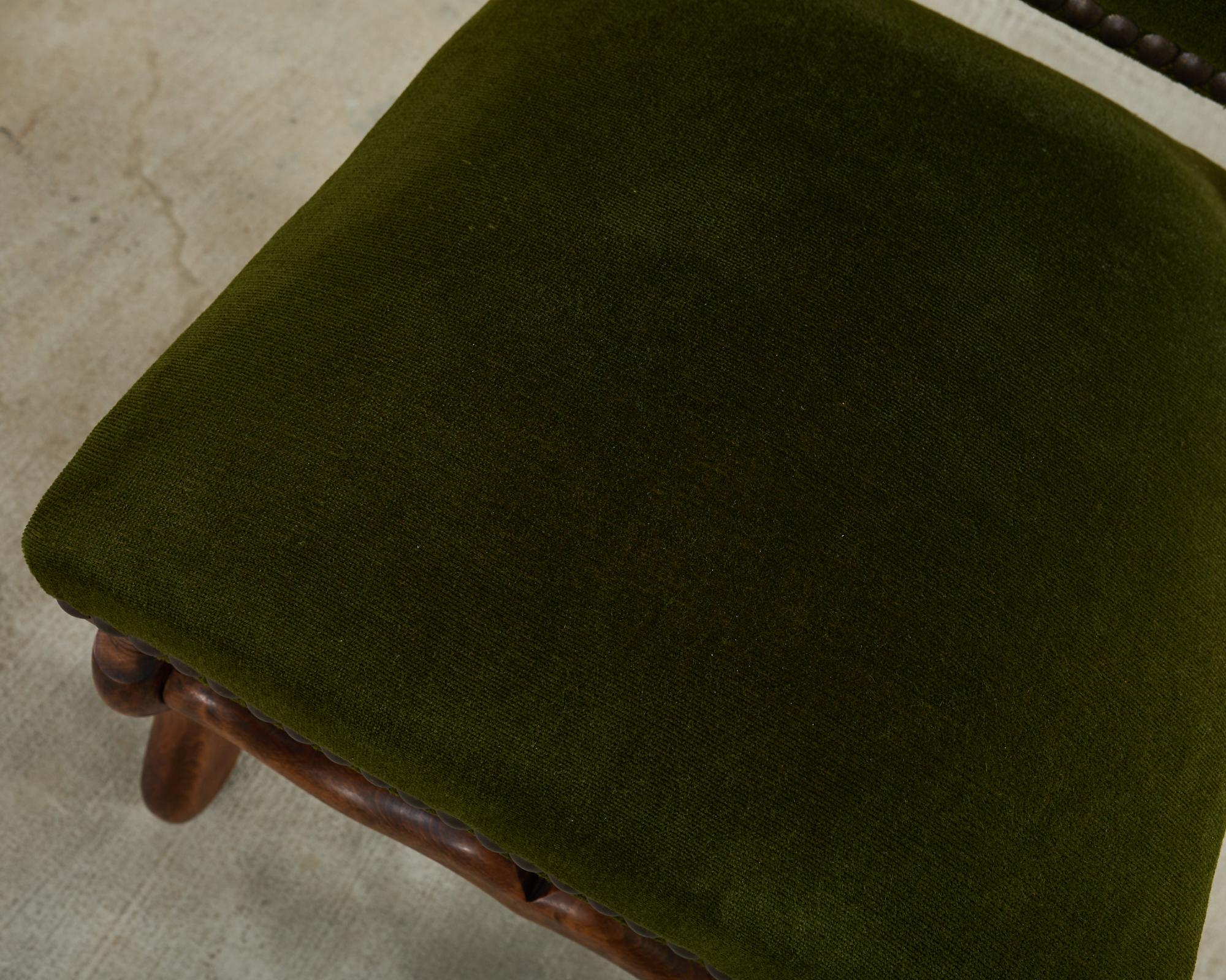 Set of Six French Os de Mouton Dining Chairs in Mohair Velvet For Sale 8