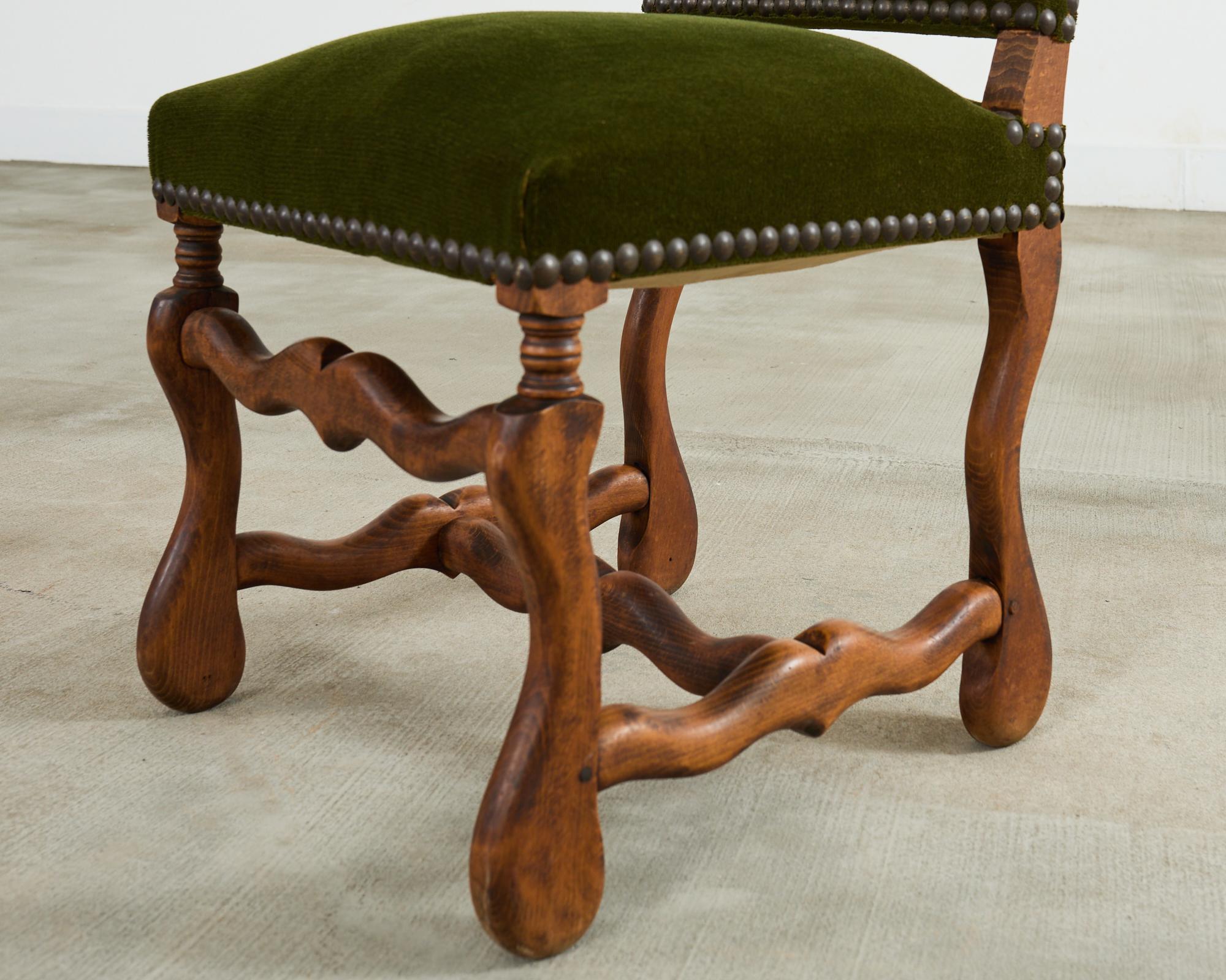 Set of Six French Os de Mouton Dining Chairs in Mohair Velvet For Sale 10