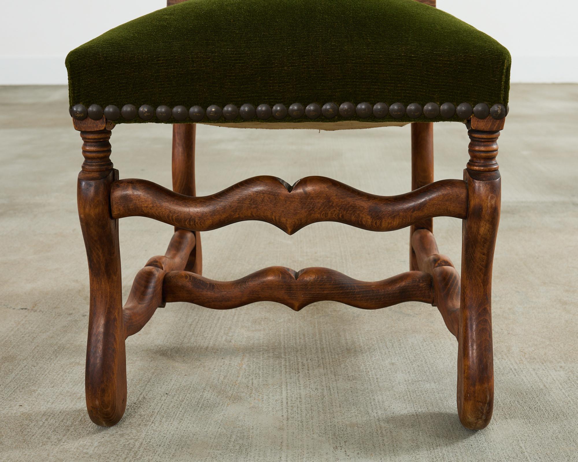 Set of Six French Os de Mouton Dining Chairs in Mohair Velvet For Sale 11