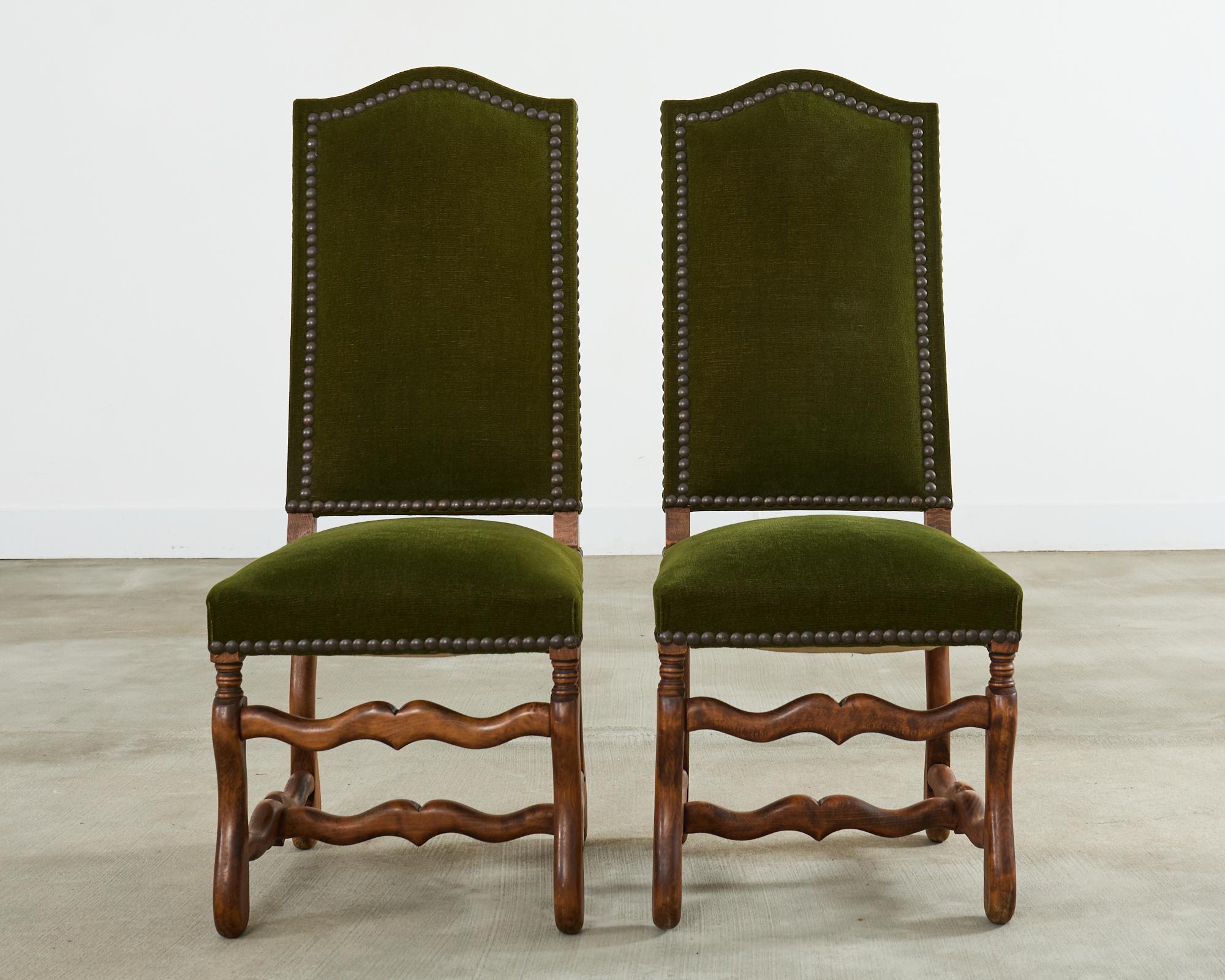 Hand-Crafted Set of Six French Os de Mouton Dining Chairs in Mohair Velvet For Sale