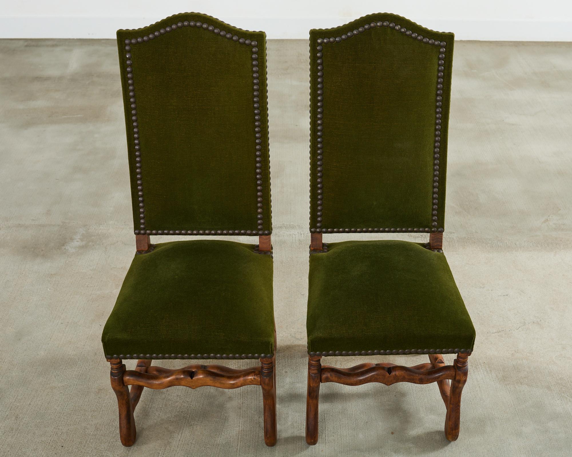 Set of Six French Os de Mouton Dining Chairs in Mohair Velvet In Good Condition For Sale In Rio Vista, CA