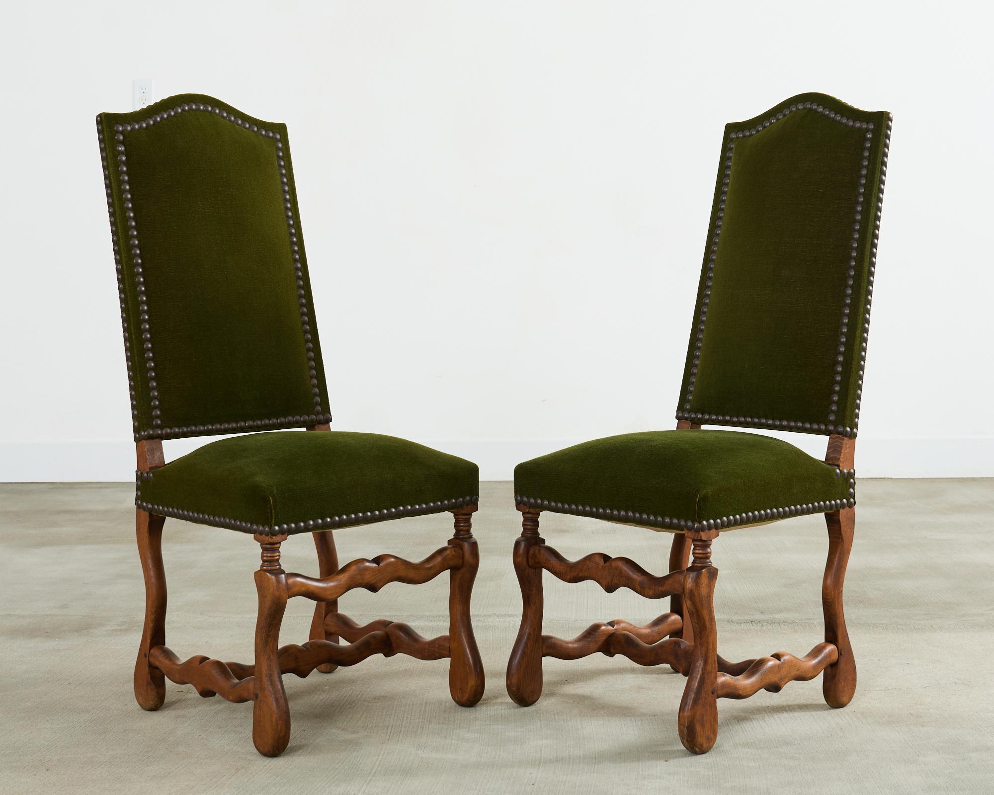 20th Century Set of Six French Os de Mouton Dining Chairs in Mohair Velvet For Sale