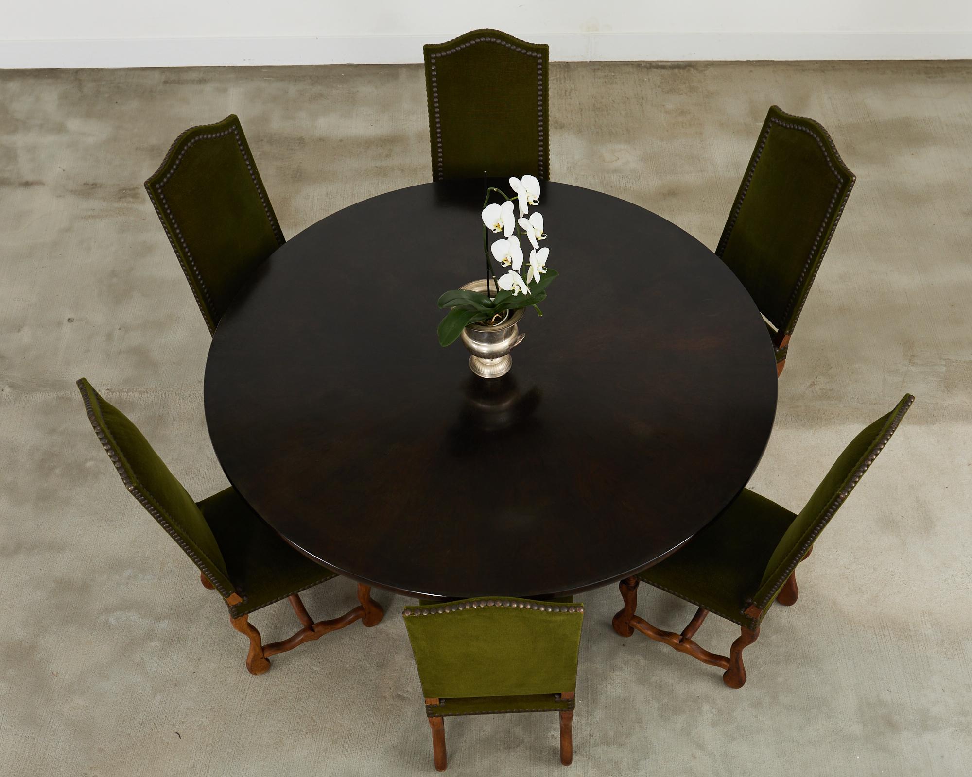 Set of Six French Os de Mouton Dining Chairs in Mohair Velvet For Sale 2