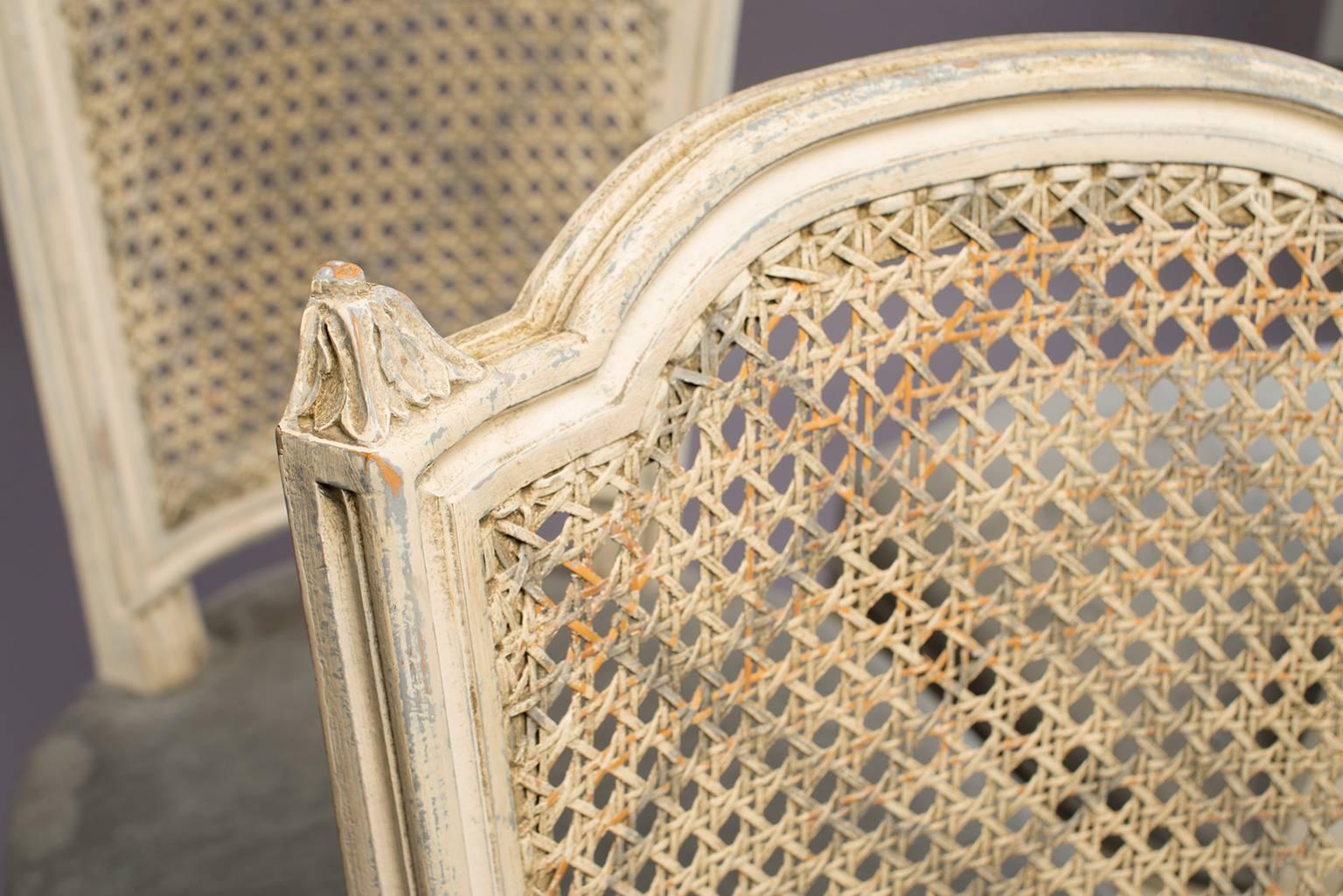 Set of Six French Painted and Caned Back Chairs 5
