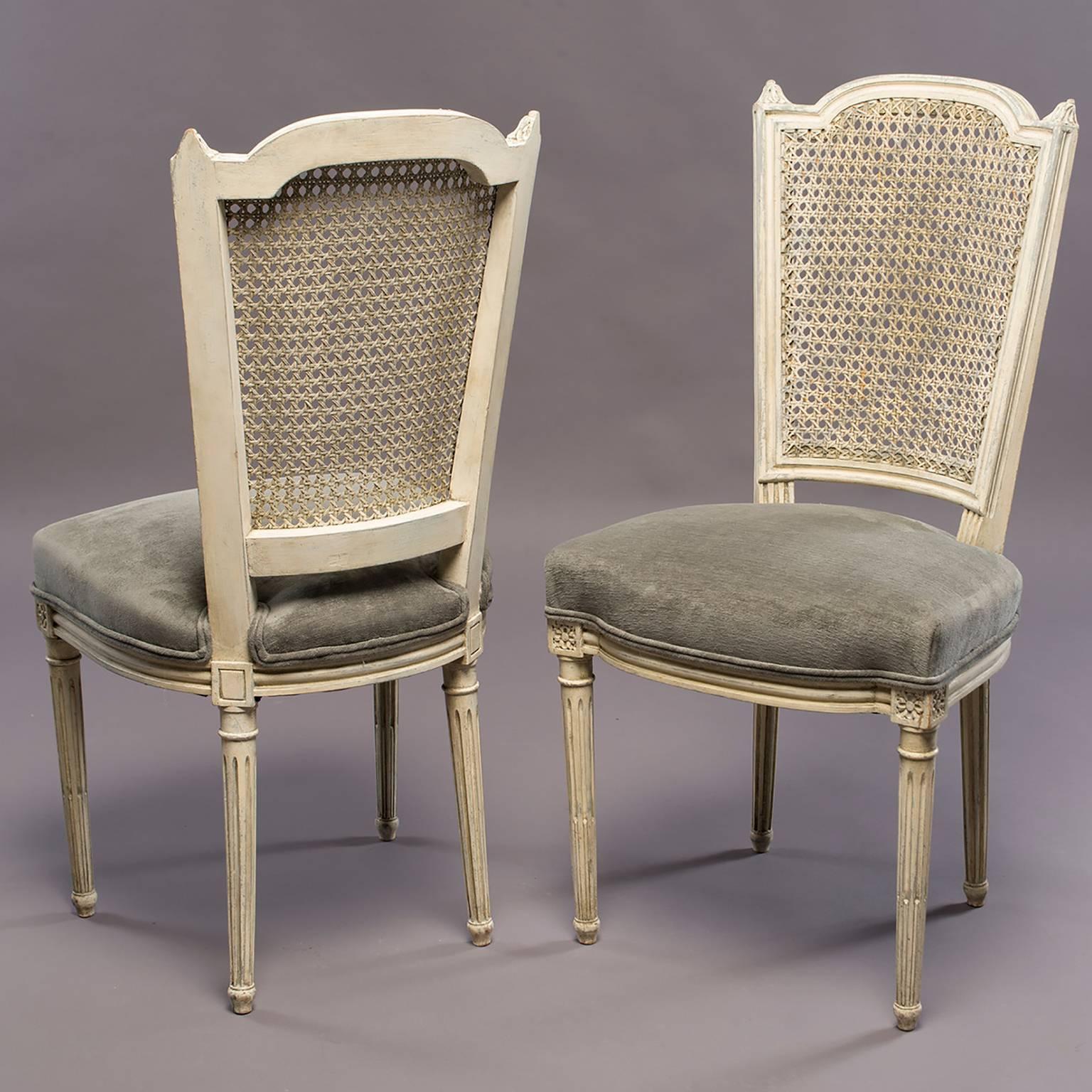 20th Century Set of Six French Painted and Caned Back Chairs