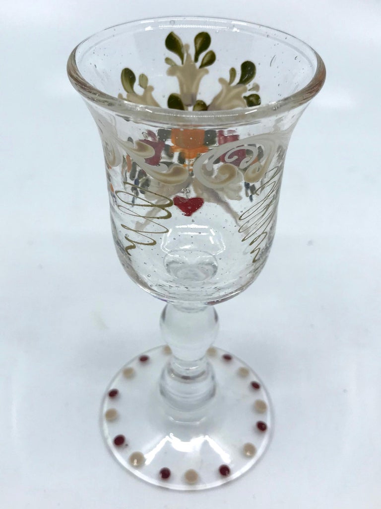 Set of Six French Painted Sherry Glasses For Sale 5