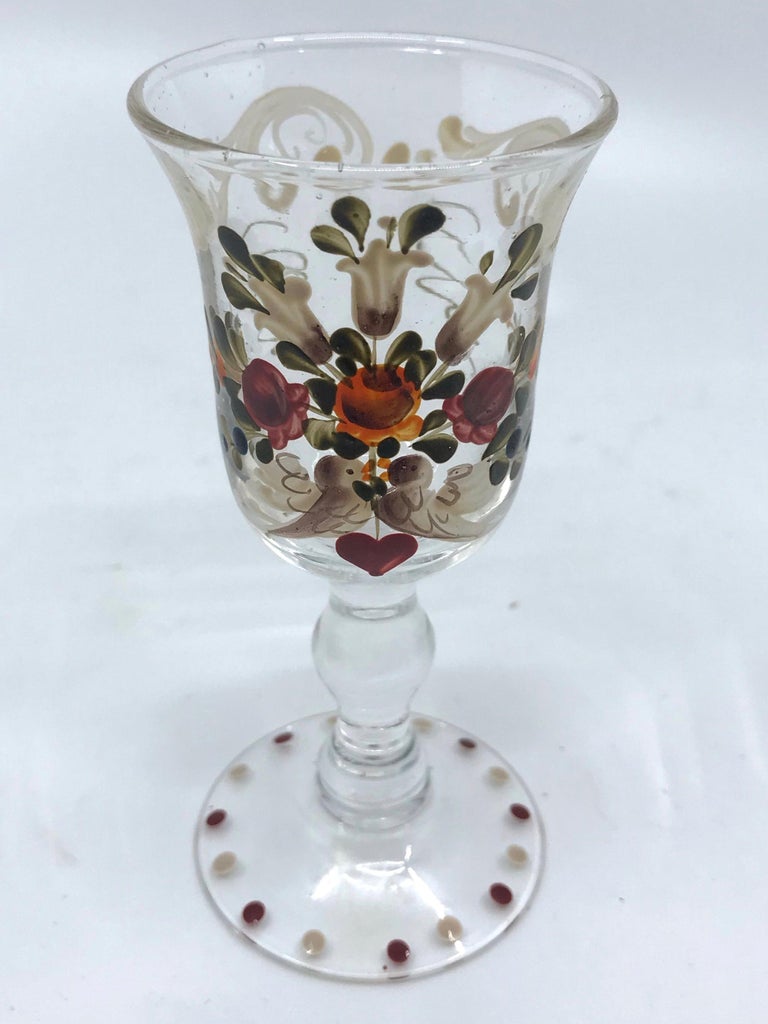 Set of Six French Painted Sherry Glasses In Good Condition For Sale In New York, NY
