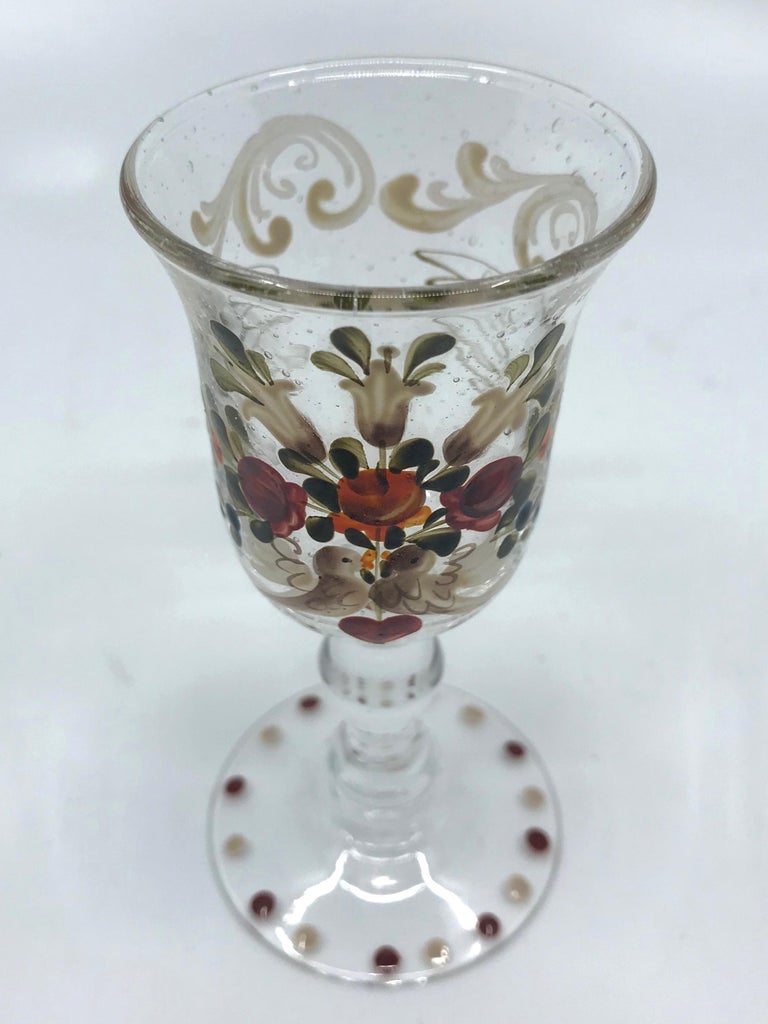 19th Century Set of Six French Painted Sherry Glasses For Sale