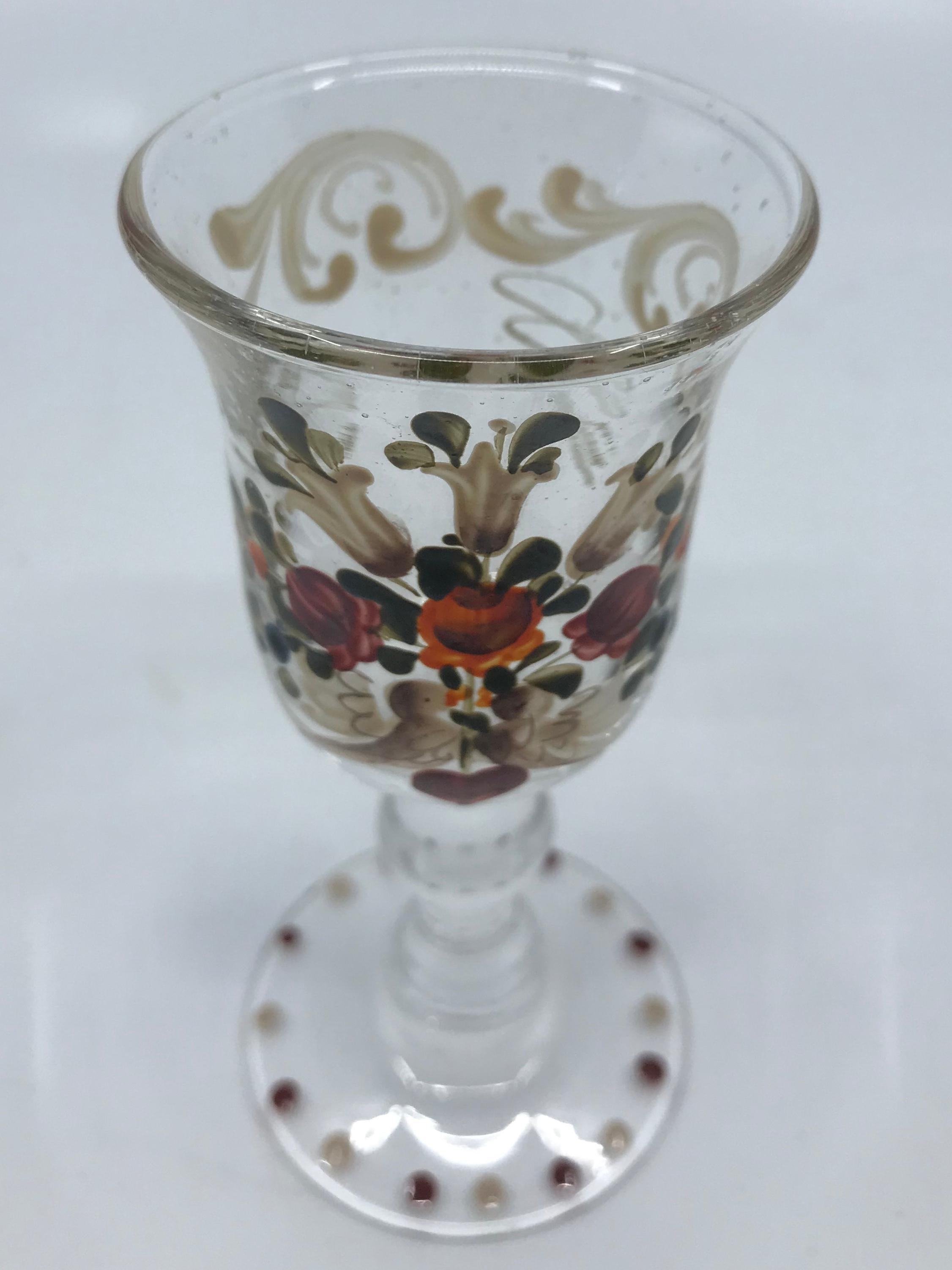 Hand-Painted Set of Six French Painted Glasses For Sale