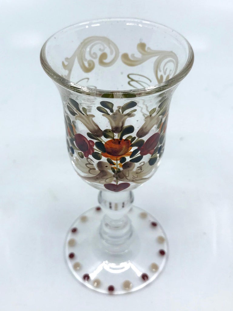 Set of Six French Painted Sherry Glasses For Sale 2