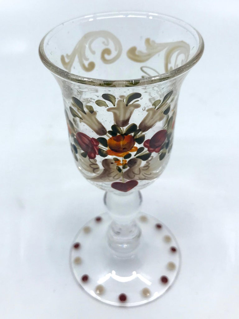 Set of Six French Painted Sherry Glasses For Sale 3