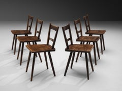 Set of Six French Pastoral Dining Chairs in Stained Wood