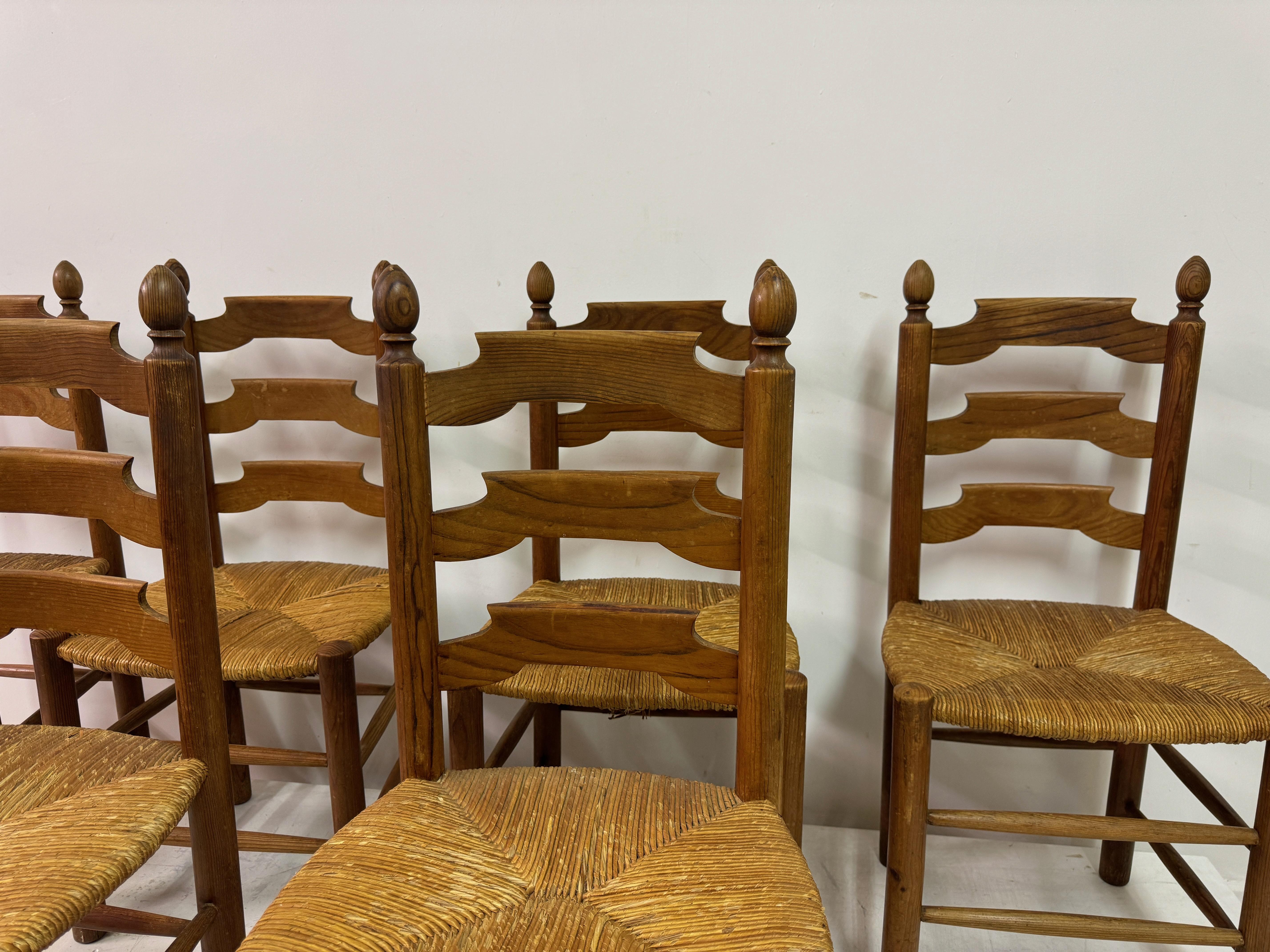 Set of Six French Pine and Rush Dining Chairs For Sale 1