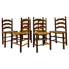 Set of Six French Pine and Rush Dining Chairs