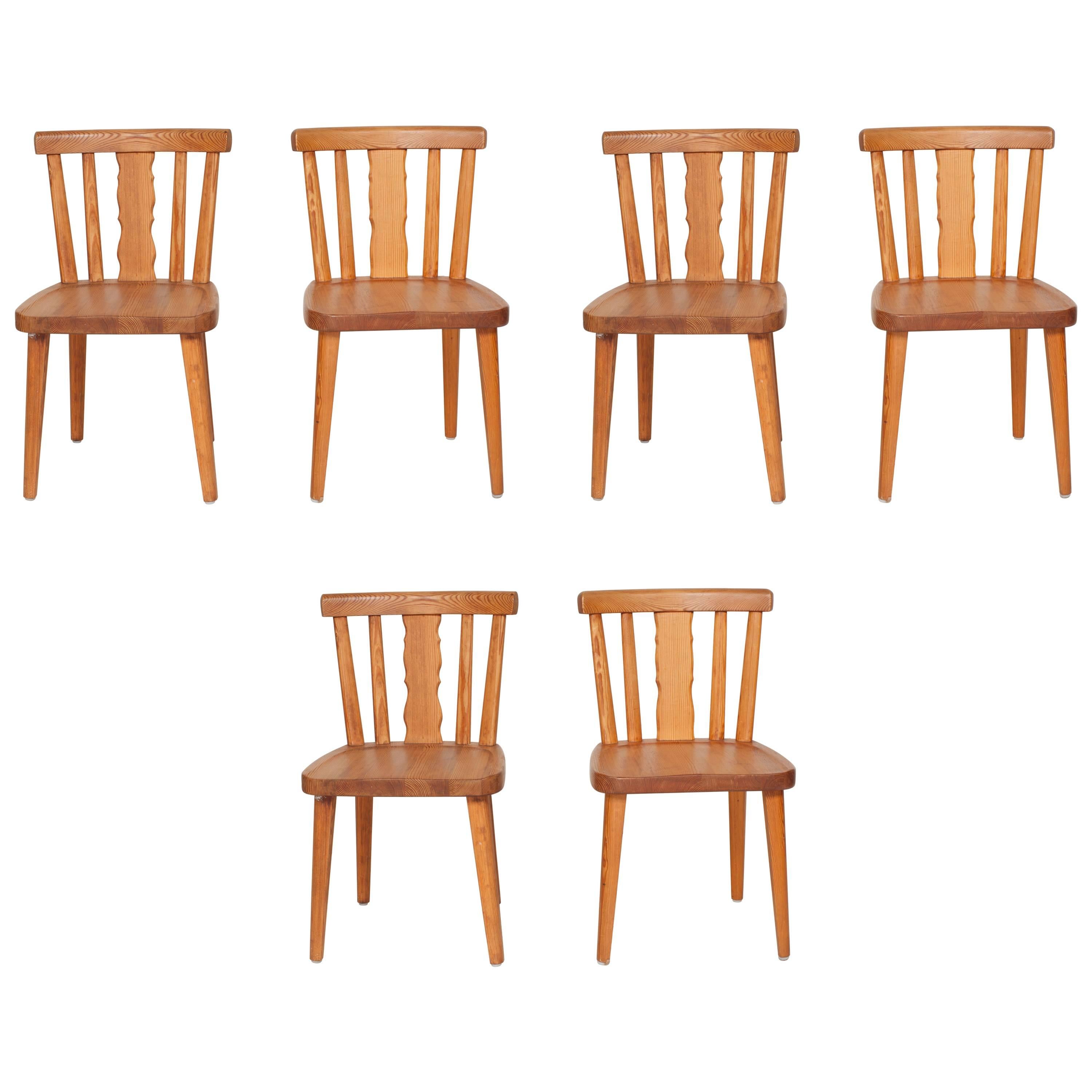 Set of Six French Pine Dining Chairs with Beautiful Centre Splat Details