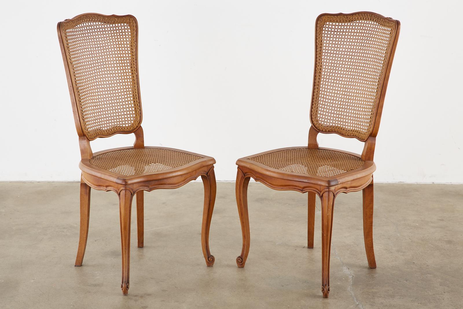 Hand-Crafted Set of Six French Provincial Caned Mahogany Dining Chairs