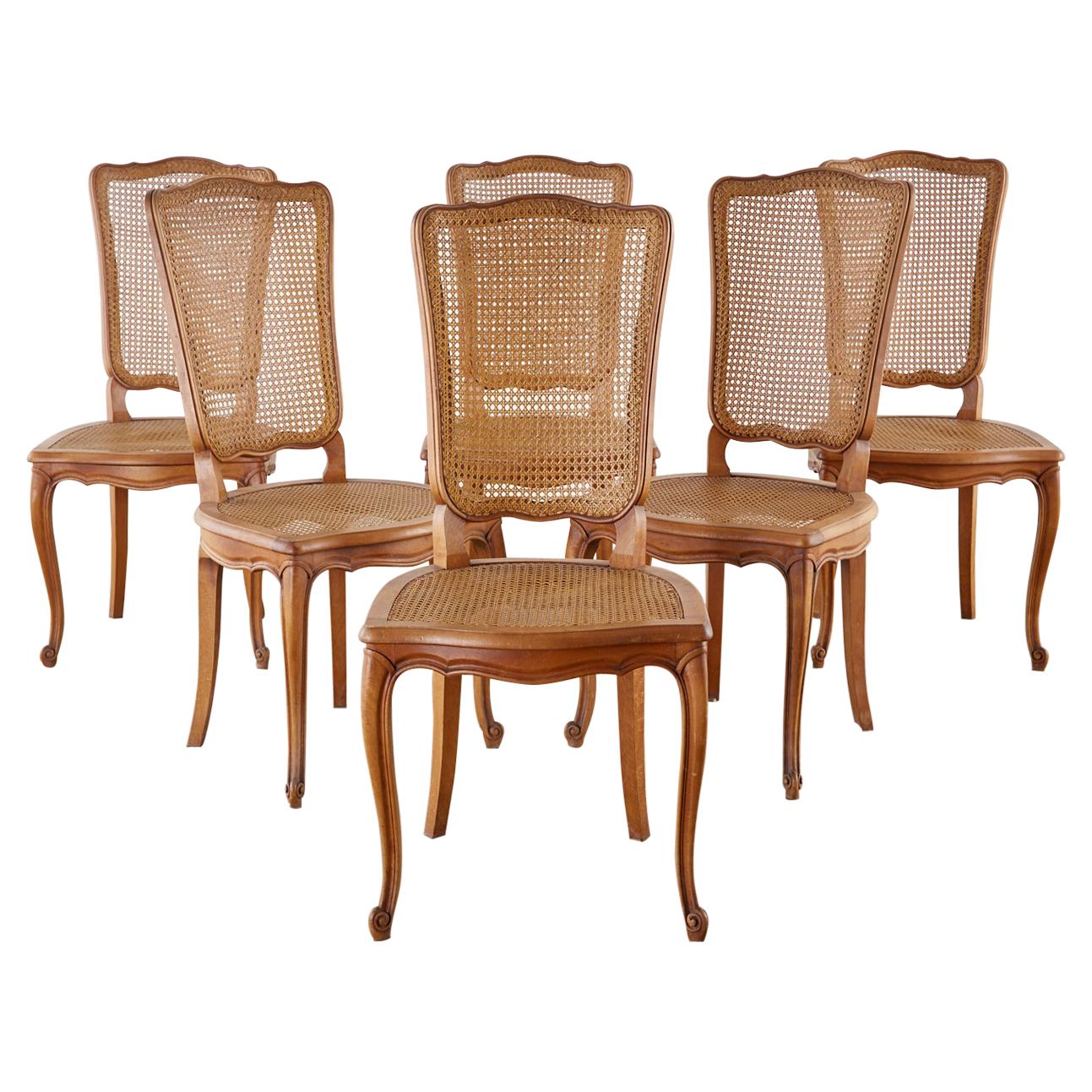 Set of Six French Provincial Caned Mahogany Dining Chairs at 1stDibs