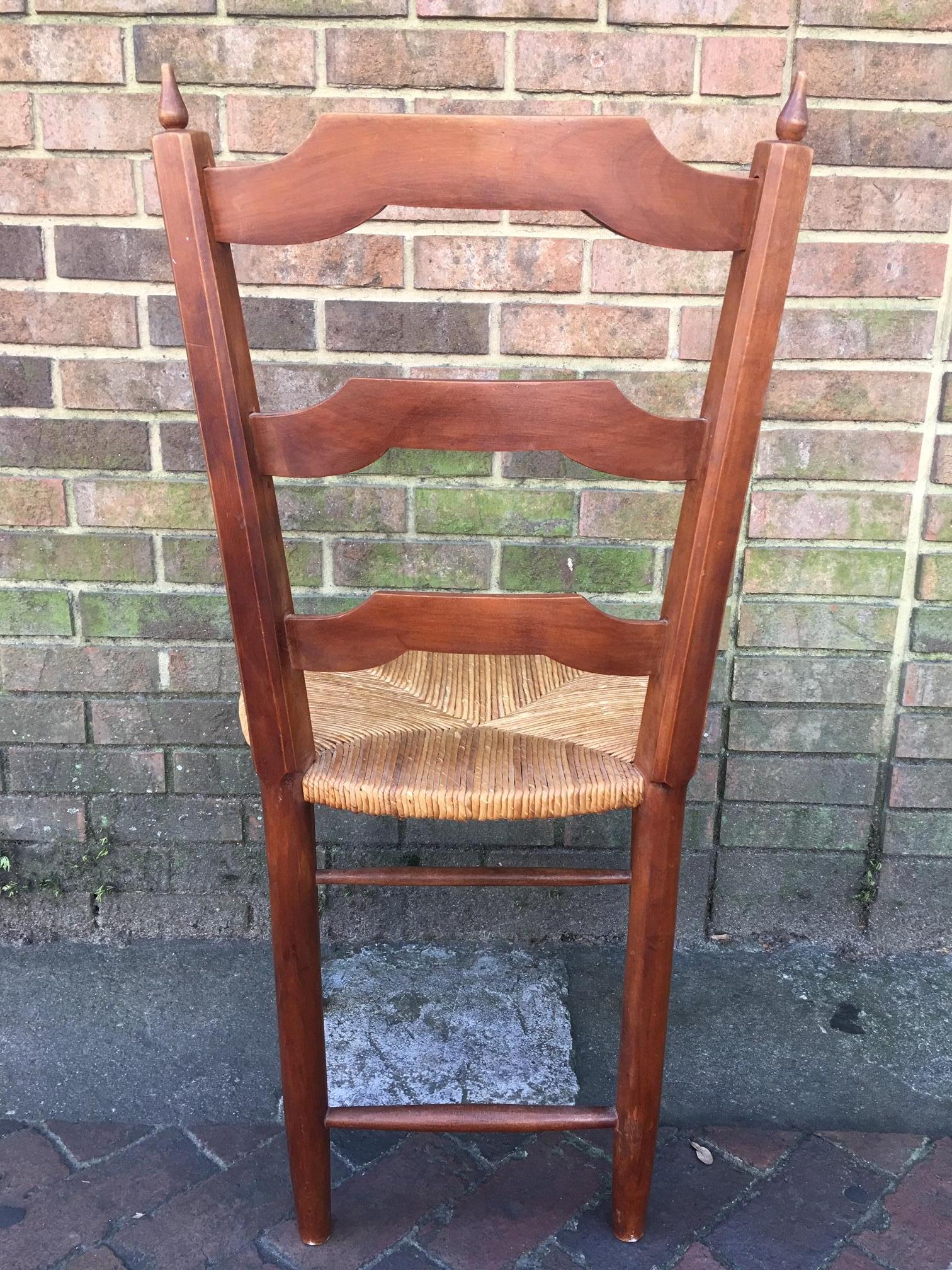 Set of Six French Provincial Carved Cherry Rush Seat Dining Chairs, 20th Century 4