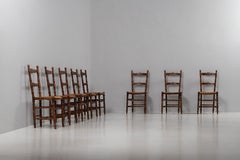 Set of Six French Provincial Ladder-Back Chairs with Rush Seats, France, 1940s