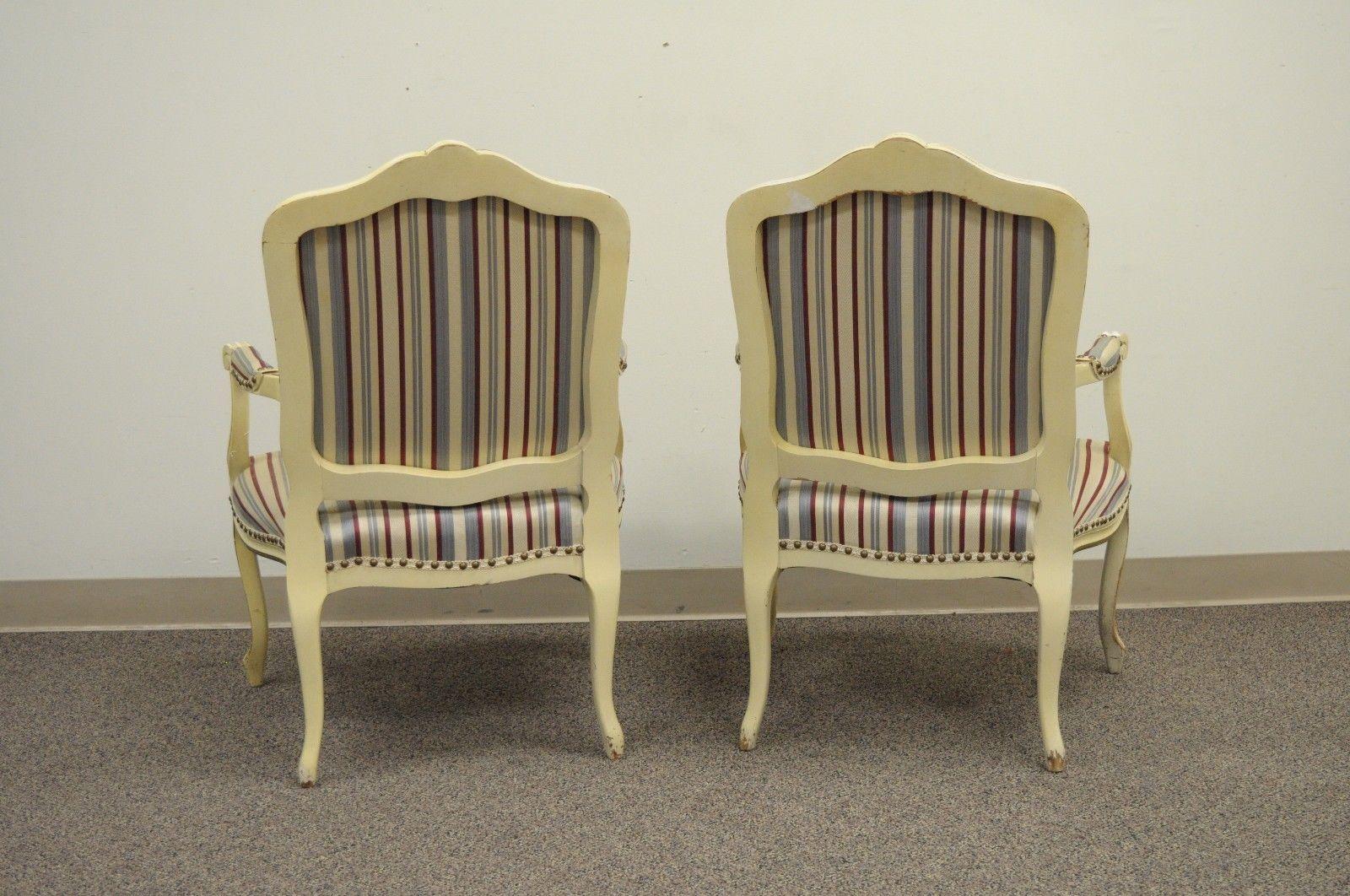 Set of Six French Provincial Louis XV Style Cream Painted Dining Room Chairs For Sale 1
