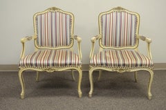 Set of Six French Provincial Louis XV Style Cream Painted Dining Room Chairs
