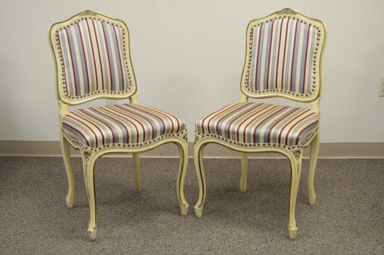Set of Six French Provincial Louis XV Style Cream Painted Dining Room