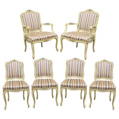 Used Set of Six French Provincial Louis XV Style Cream Painted Dining Room Chairs