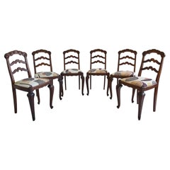 Set di sei sedie da pranzo provinciali in Oak con schienale a scaletta e sedili imbottiti