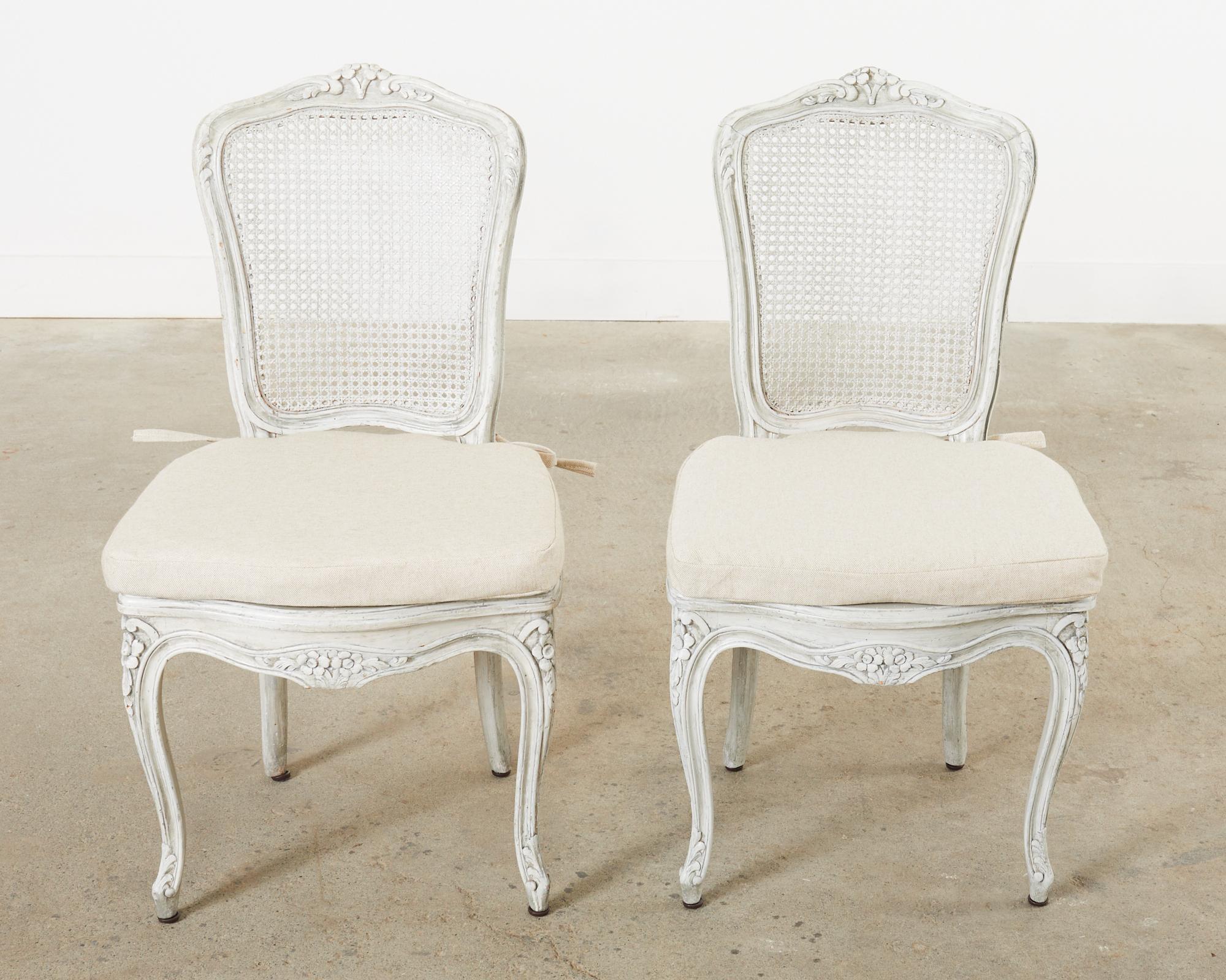 20th Century Set of Six French Provincial Style Painted Cane Dining Chairs For Sale