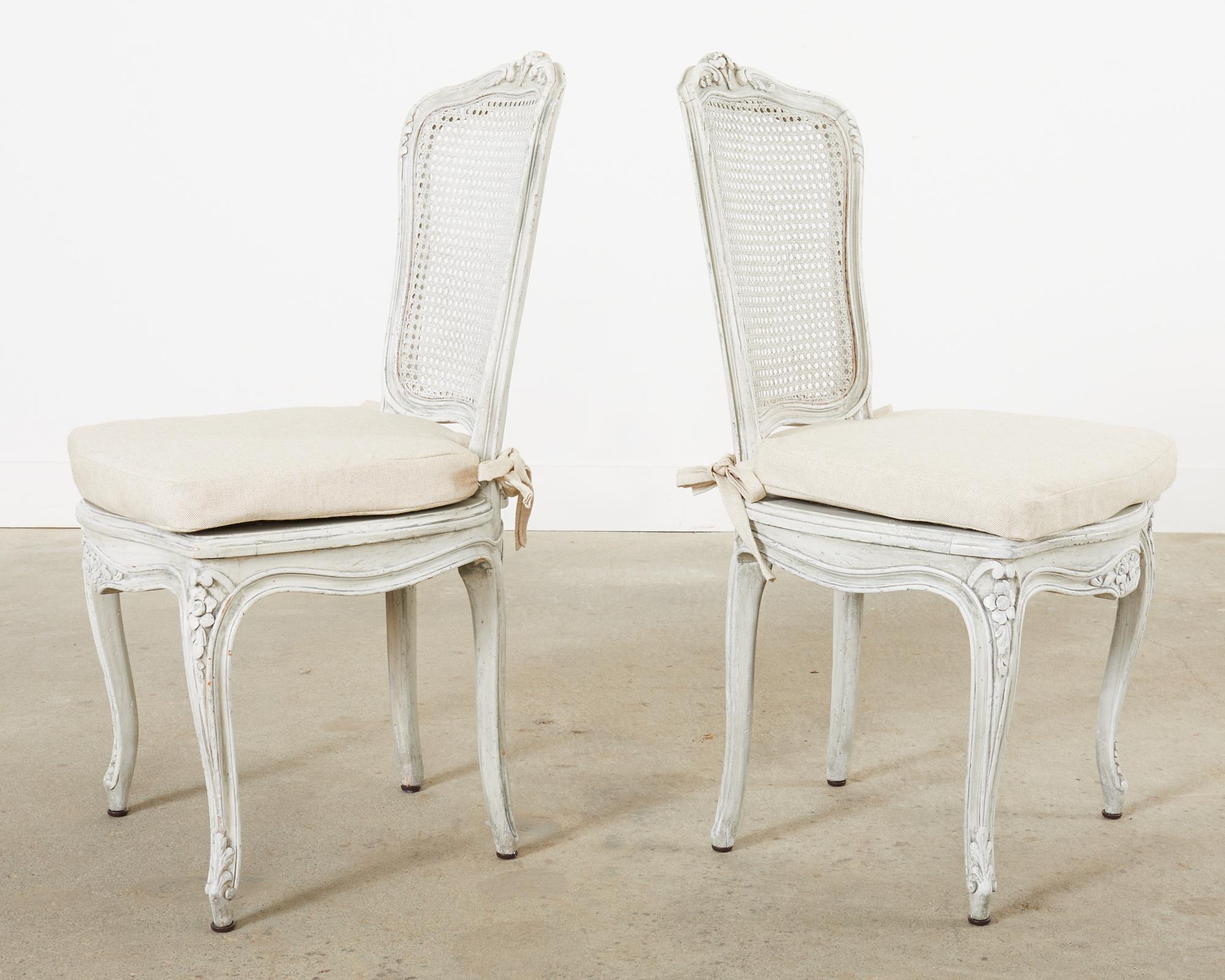 Set of Six French Provincial Style Painted Cane Dining Chairs For Sale 1