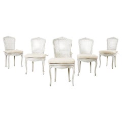 Used Set of Six French Provincial Style Painted Cane Dining Chairs