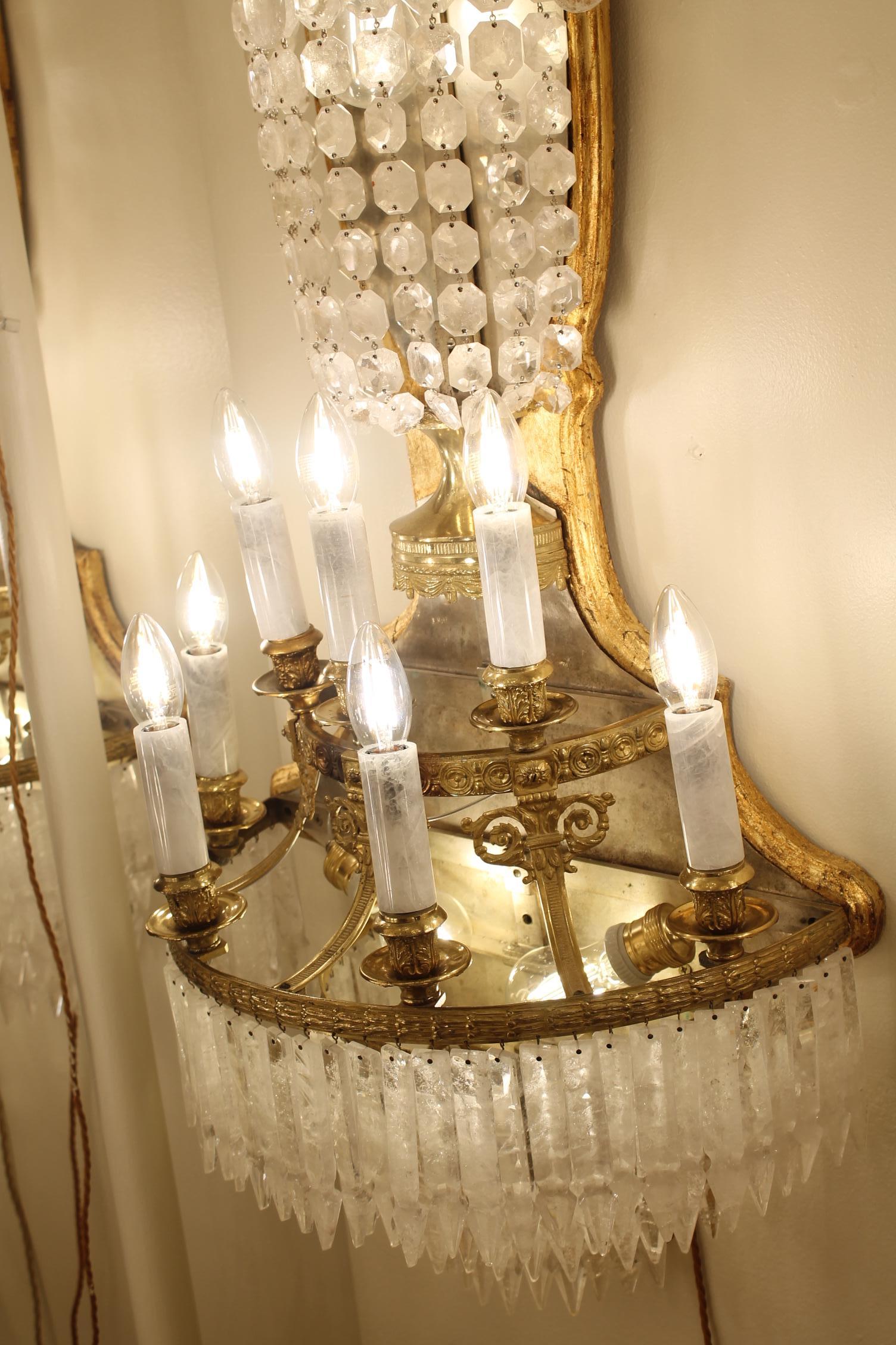 Set of six French  rock crystal 11 light wall lights late 19th C For Sale 6