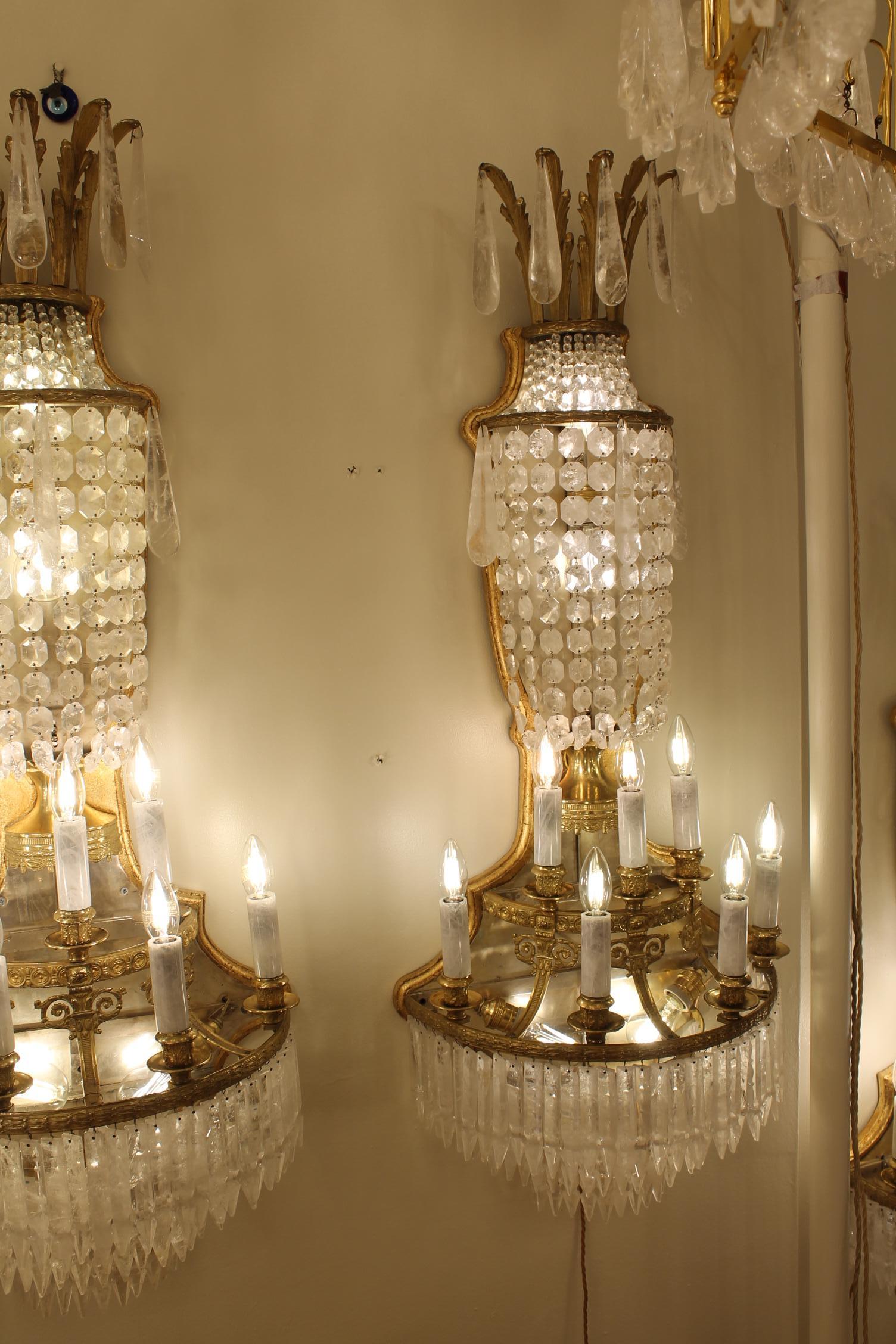 Set of six French  rock crystal 11 light wall lights late 19th C For Sale 7