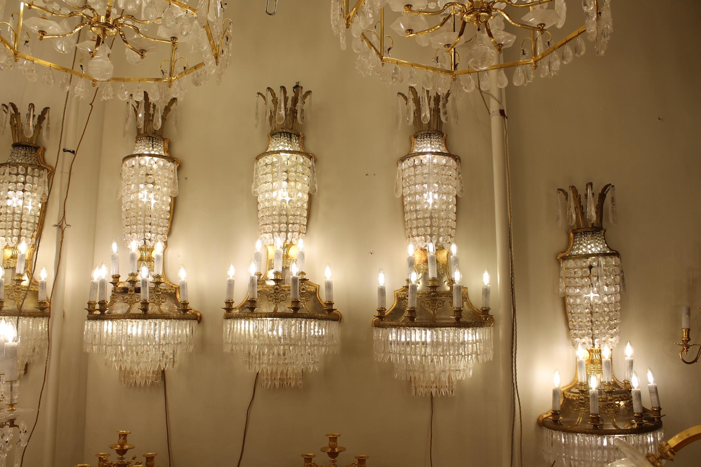 Set of six French  rock crystal 11 light wall lights late 19th C For Sale 9