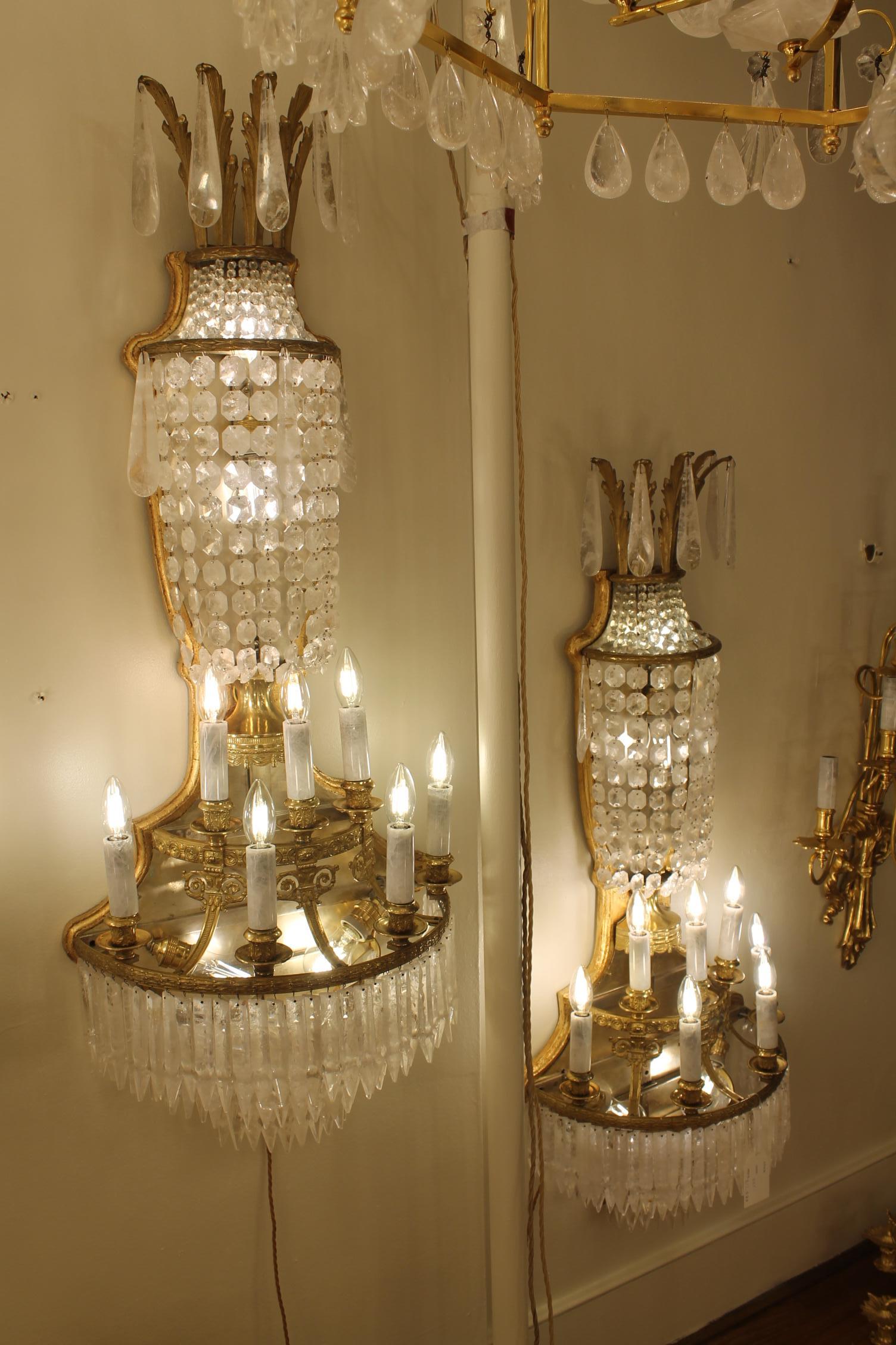 Set of six French  rock crystal 11 light wall lights late 19th C For Sale 10