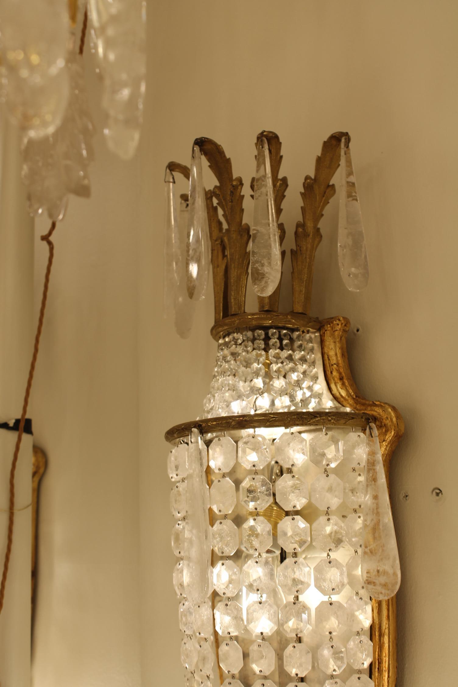 Set of six French  rock crystal 11 light wall lights late 19th C For Sale 4
