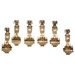 Set of six French  rock crystal 11 light wall lights late 19th C